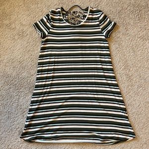 Striped Short Sleeve Dress with Open Tie Back
